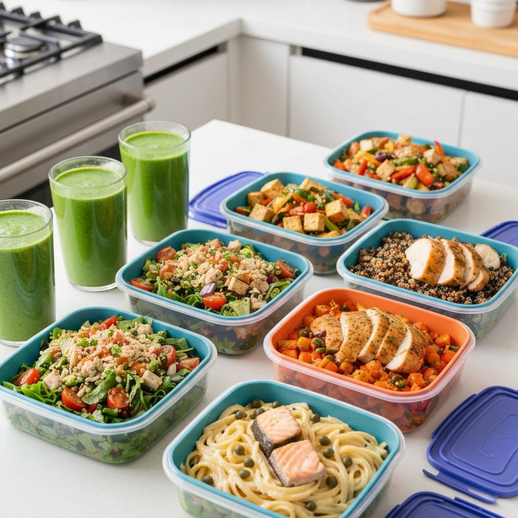 Veckoplanering med olika färgglada måltider